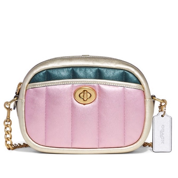 Authentic COACH 1941 Quilted colorblock metallic leather turnlock /Zip crossbody - Picture 6 of 9